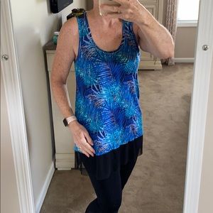 Jennifer Lopez blue/black multi colored tunic top